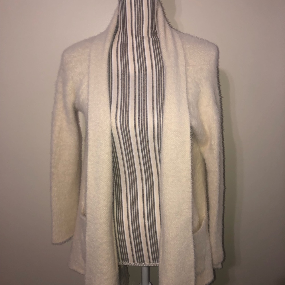 White fuzzy cardigan